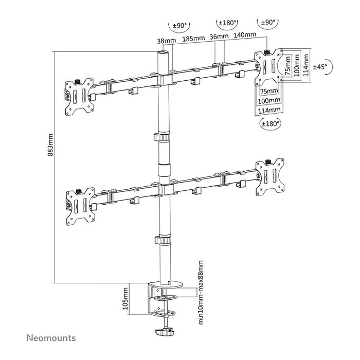 Neomounts FPMA-D550D4BLACK Soporte de Monitor Móvil para 4 Pantallas de 13" a 32" con Pinza o Atornillado, Negro Neomounts FPMA-D550D4BLACK Soporte de Monitor Móvil para 4 Pantallas de 13" a 32" con Pinza o Atornillado, Negro