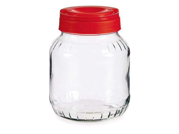 Vivalto Bote de Vidrio con Tapa Roja, 1.7L, Transparente/Rojo, 13.5x17.5x13.5 cm (Set de 6)