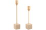 DKD Home Decor Set de 2 Candelabros de Mármol Travertino y Metal Dorado/Beige