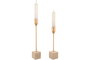 DKD Home Decor Candelabro Dorado Beige Metal y Mármol Travertino Set de 2 4x25x4 cm