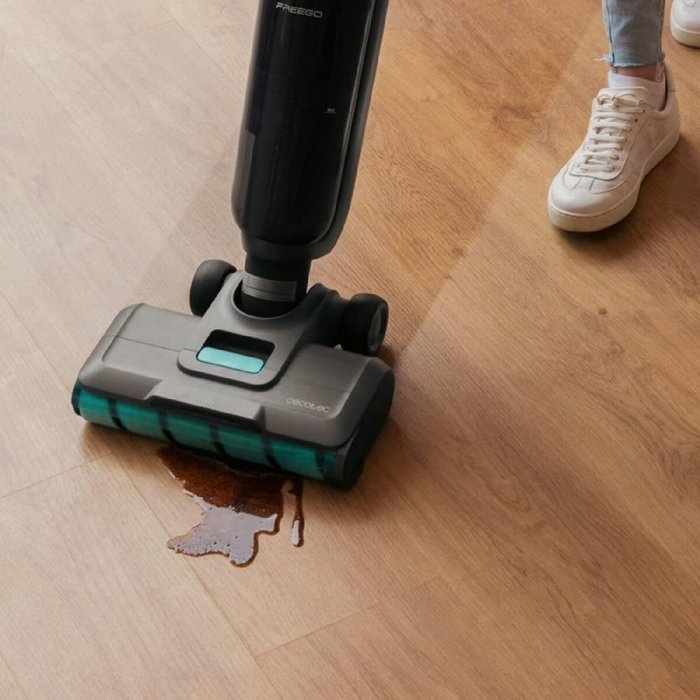 Cecotec Fregona Eléctrica 700 ml, Fregasuelos Seca y Húmeda, Negro Gris Azul claro, con Base de Autolimpieza, Pantalla Digital y Tanque Agua Limpia/Sucia