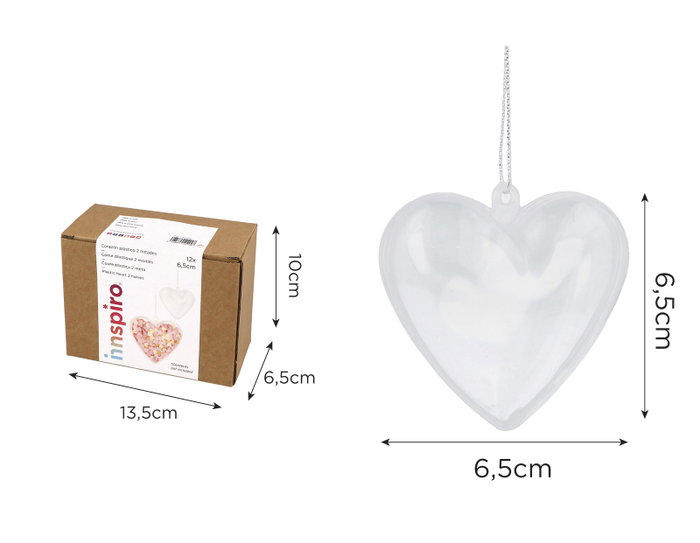 Innspiro Pack de 12 corazones de plástico transparente de 6.5 cm