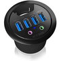 ICY BOX IB-HUB1403A Hub USB 3.0 de sobremesa con 4 puertos Type-A y entrada/salida de audio, Negro