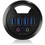 ICY BOX IB-HUB1403A Hub USB 3.0 de sobremesa con 4 puertos Type-A y entrada/salida de audio, Negro