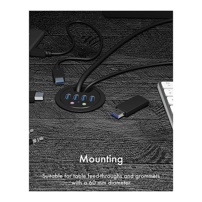 ICY BOX IB-HUB1403A Hub de escritorio 4x USB 3.0 Tipo-A con entrada/salida de audio