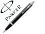 Parker IM Bolígrafo Negro con Adornos Cromados, Punta Media, Tinta Azul