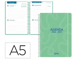 Liderpapel Agenda Escolar 2026-2027 Espiral Classic Bilingüe 2 Días por Página A5 Verde 70g FSC