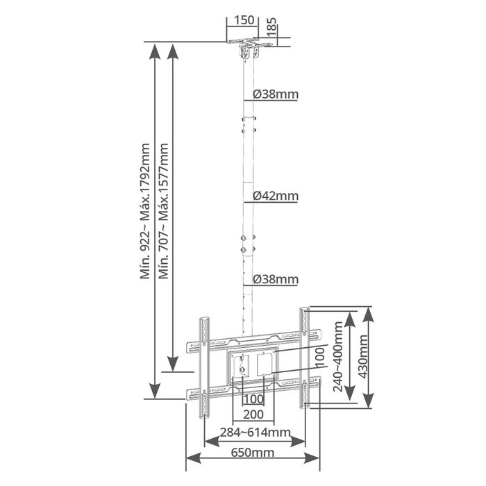 Holmios Soporte de techo giratorio con doble pantalla para TV 43-86 pulgadas Holmios Soporte de techo giratorio con doble pantalla para TV 43-86 pulgadas