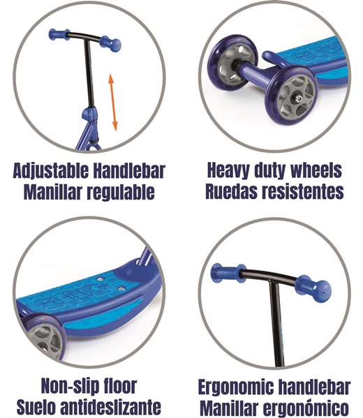 Molto Patinete 3 Ruedas Azul Mi Primer Scooter 48,36x90 cm Soporta 20 kg