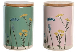 DKD Home Decor Bote Gres y Bambú Floral Surtido