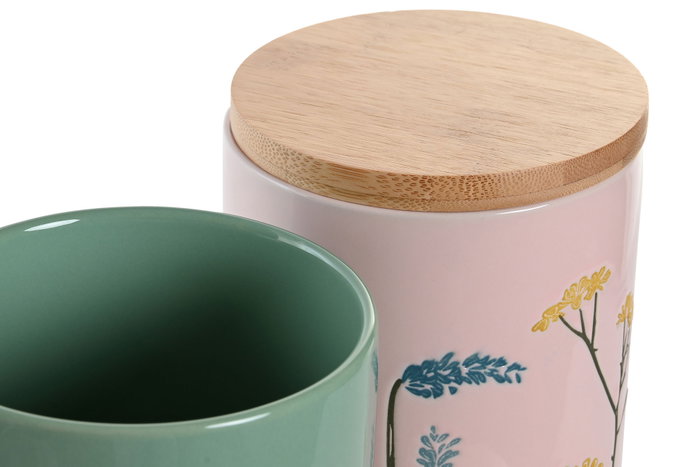 DKD Home Decor Bote Gres y Bambú Floral Surtido