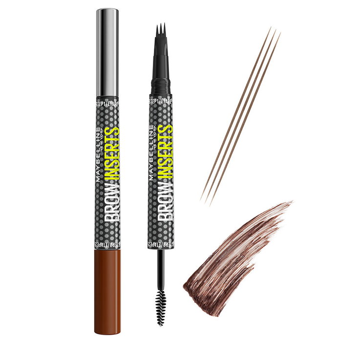 Maybelline Brow Insert Lápiz y Gel Cejas Doble Punta #Medium Brown 1 u, Precisión 0.015mm, Gel con Fibras, Efecto Multiplicador, Hasta 36h