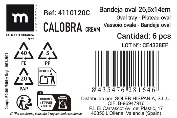La Mediterranea Bandeja Calobra Crema 26,5x14cm