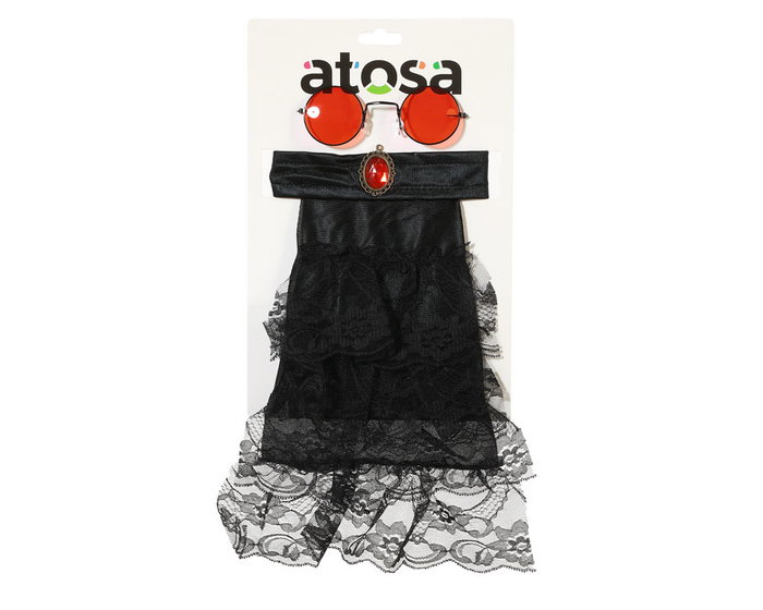 Pechera con Volantes Negros y Gafas Rojas para Disfraz de Vampiro Accesorio Halloween Novedad 2025
