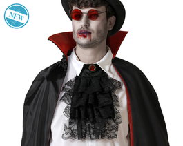 Atosa Disfraz de Vampiro con Pechera de Volantes Negros y Gafas Rojas