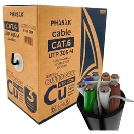 Phasak PHR 669 Bobina Cable de Red UTP Cat.6 Cobre Sólido LSZH para Exterior, 305 Metros, Gris
