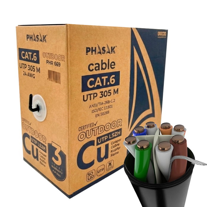 Phasak Bobina de Cable RJ45 UTP Cat.6 PHR 669 305m Gris