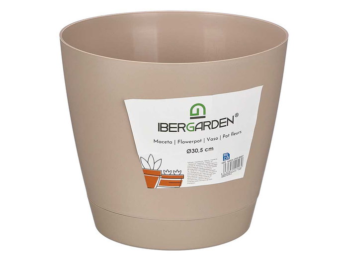 Ibergarden Maceta Redonda Marron 30.5 cm Diametro x 26.5 cm Alto Plastico PP Ideal Jardin Terraza (Set de 12)