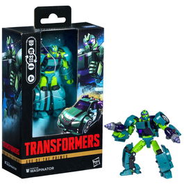 Hasbro Transformers Age of the Primes - Figura de Acción Deluxe Class Fugitive Waspinator (14 cm, Convierte en Coche, Incluye Armas)