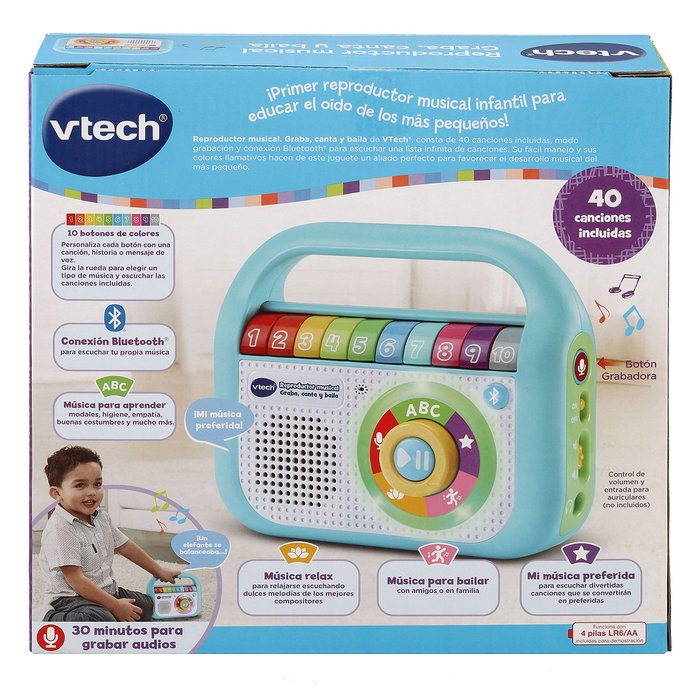 V-Tech Reproductor Musical 80-615522 Graba, Canta Y Baila Conexión Bluetooth Para Niños +18 Meses