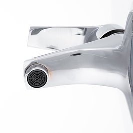 Grifo de lavabo monomando de estilo clásico, acero inoxidable cromado, caño bajo