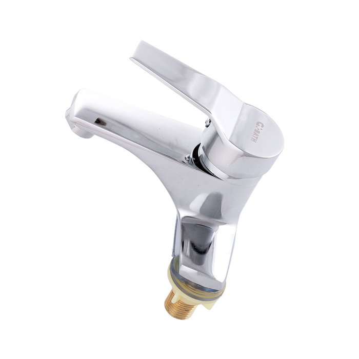 Grifo de lavabo monomando de estilo clásico, acero inoxidable cromado, caño bajo