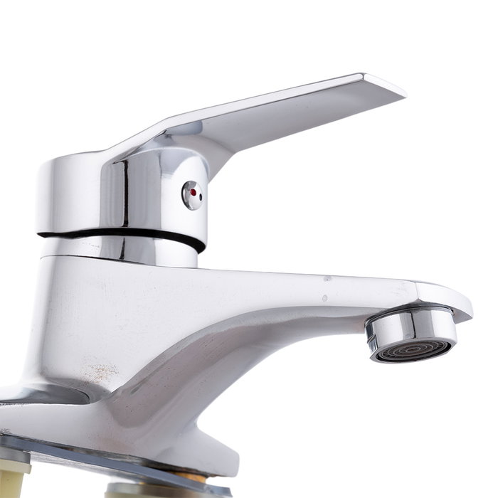 Grifo de lavabo monomando de estilo clásico, acero inoxidable cromado, caño bajo