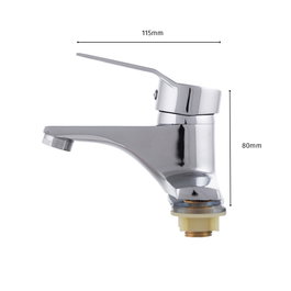 Grifo de lavabo monomando de estilo clásico, acero inoxidable cromado, caño bajo