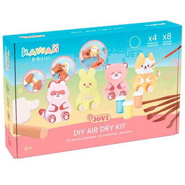 Jovi Kit de Manualidades Kawaii con Pasta Endurecible Air Dry 500 gr + 4 Plantillas + Pinturas + Complementos