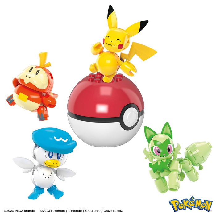 Mega Bloks Pokemon Equipo Región Paldea con Pikachu, Sprigatito, Fuecoco y Quaxly (HPX92)