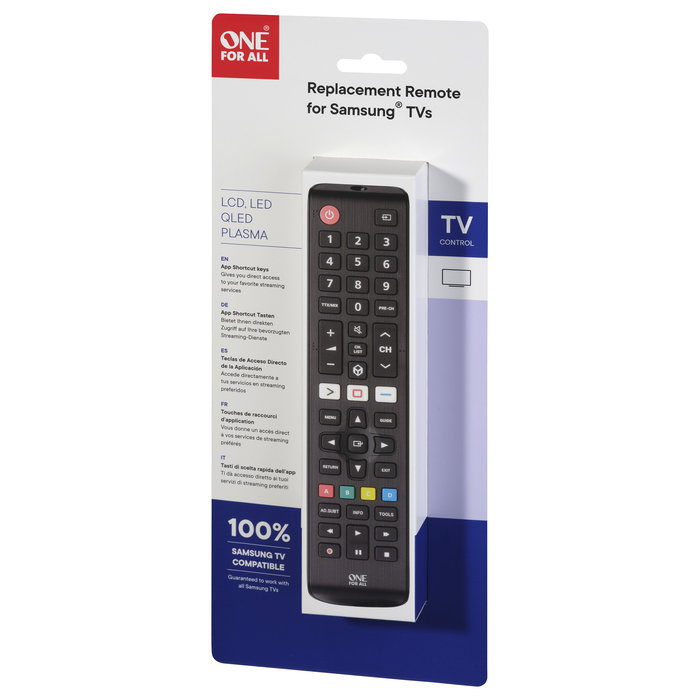 One For All Mando a distancia de repuesto URC4910 universal para televisor Samsung, con teletexto, IR inalámbrico, a pilas AAA, negro