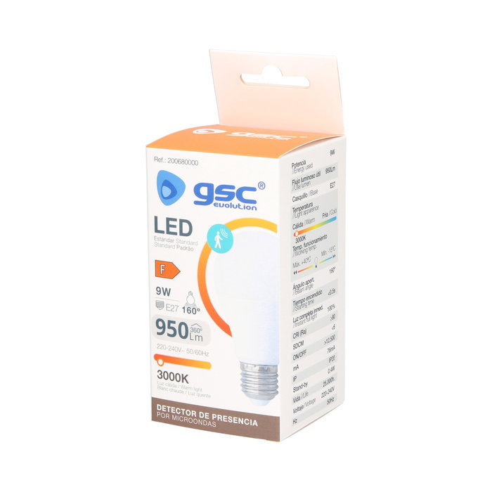 Bombilla LED estándar con sensor presencia 9W E27 3000K Bombilla LED estándar con sensor presencia 9W E27 3000K