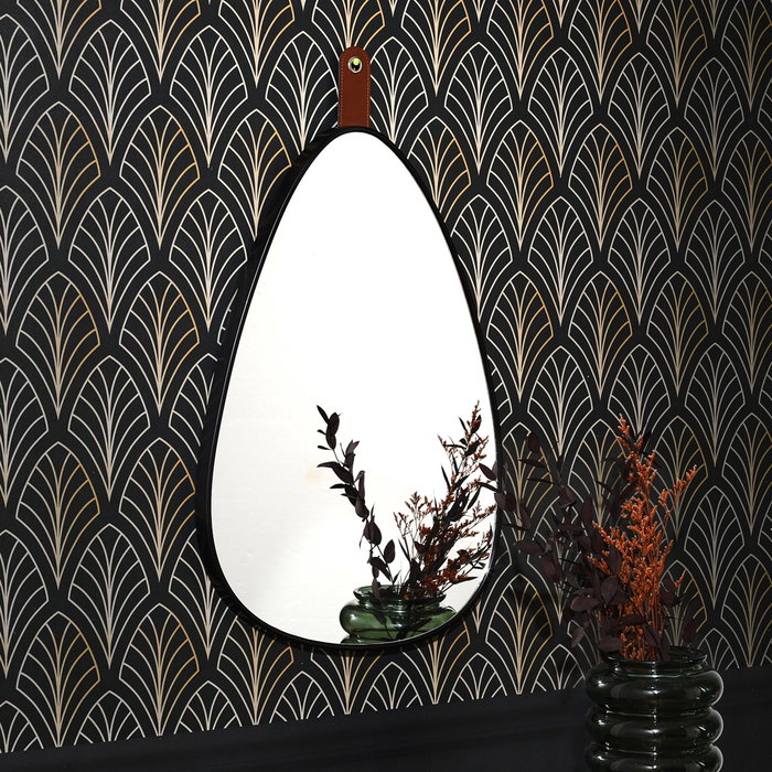 Home Deco Factory Espejo Con Correa, Colección Industriel, Fabricado en PP y Vidrio