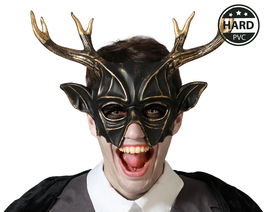 Máscara De Ciervo Negro Con Astas Doradas Para Fiestas Y Disfraces