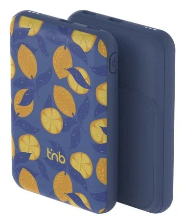 T'nB PBUMAG5LEM Power Bank Batería Externa 5000 mAh con Carga Inalámbrica 15W MagSafe, USB-C 20W, Carga Rápida, Color Azul y Amarillo