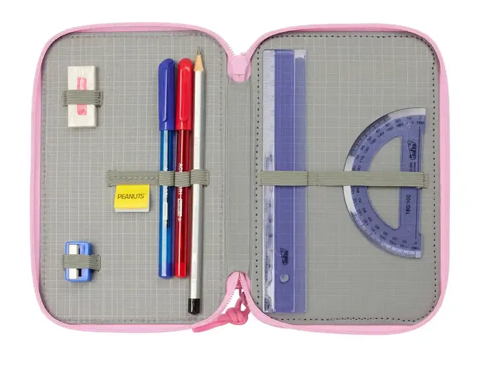 Safta Estuche Escolar Snoopy Triple Cremallera con 37 Piezas