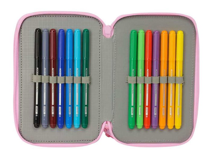 Safta Plumier Triple Estuche Escolar con 37 Piezas, Capacidad 12.5 x 19.5 x 5.5 cm, Para Material de Oficina y Papelería