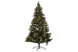 DKD Home Decor Árbol de Navidad Bosque Tradicional Verde Rojo 240 cm con 1178 Ramas LED y Base de Metal Desmontable