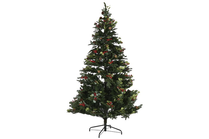 DKD Home Decor Árbol de Navidad Bosque Tradicional Verde Rojo 240 cm con 1178 Ramas LED y Base de Metal Desmontable