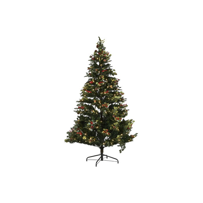 DKD Home Decor Árbol de Navidad Bosque Tradicional Verde Rojo 240 cm con 1178 Ramas LED y Base de Metal Desmontable