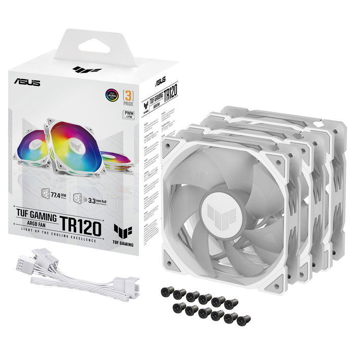 ASUS TUF GAMING TR120 ARGB Pack de 3 Ventiladores para PC 120 mm, RGB, Blanco - Refrigerador de aire PWM 2000 RPM ASUS TUF GAMING TR120 ARGB Pack de 3 Ventiladores para PC 120 mm, RGB, Blanco - Refrigerador de aire PWM 2000 RPM