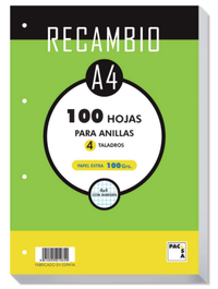 PACSA Recambio A4 100 Hojas Cuadriculado 4x4 mm 4 Taladros