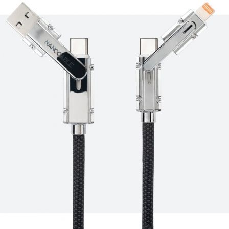 Nano Cable Cable USB 2.0 Tipo-C 10.01.2602 con Cabezales Intercambiables USB-C/USB-A a Lightning/USB-C, Carga Rápida 27W, Transferencia 480Mbps, 2m, Negro/Gris, Indicador LED