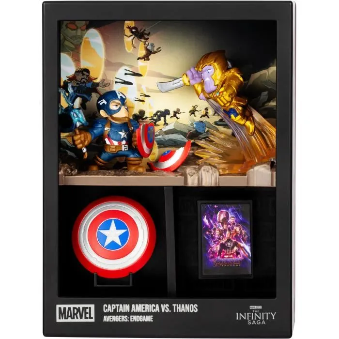 Fandrop FAN0630996920688 Figura Capitán América vs Thanos Vitrina con escena de culto + mini póster 18 cm
