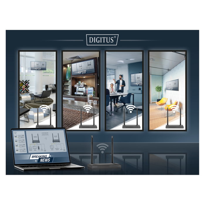Digitus DS-55328 Juego de extensores inalámbricos HDMI KVM 4K/30Hz hasta 150 m