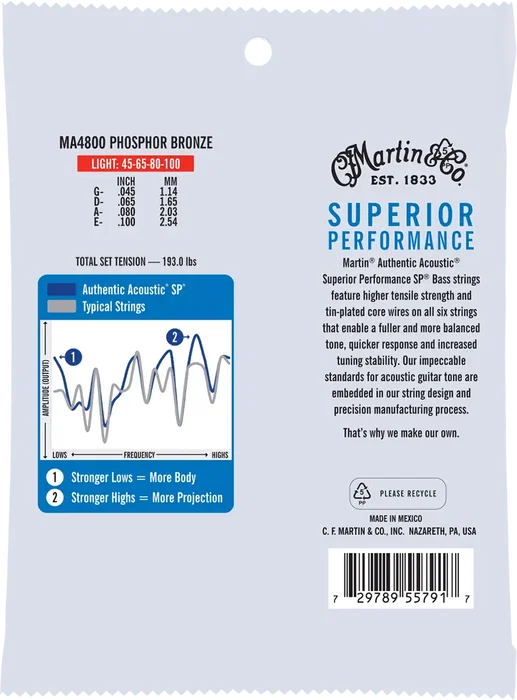 MARTIN Juego Bajo Acústico Authentic Sp Bass 92/8 Phosphor Bronze Light 45-100