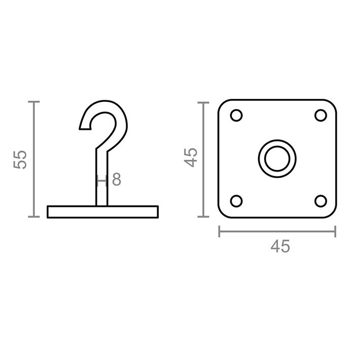 Edm Gancho fijo 8 x 55 mm con placa 45 x 45 mm Ap07 zincado, 2 uds