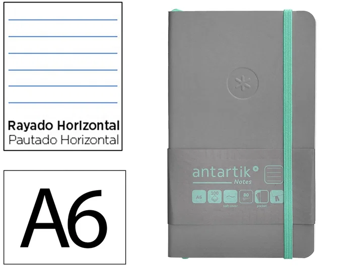 Antartik Cuaderno A6 Tapa Blanda Rayas Gris y Turquesa, 100 Hojas 80gr FSC Antartik Cuaderno A6 Tapa Blanda Rayas Gris y Turquesa, 100 Hojas 80gr FSC