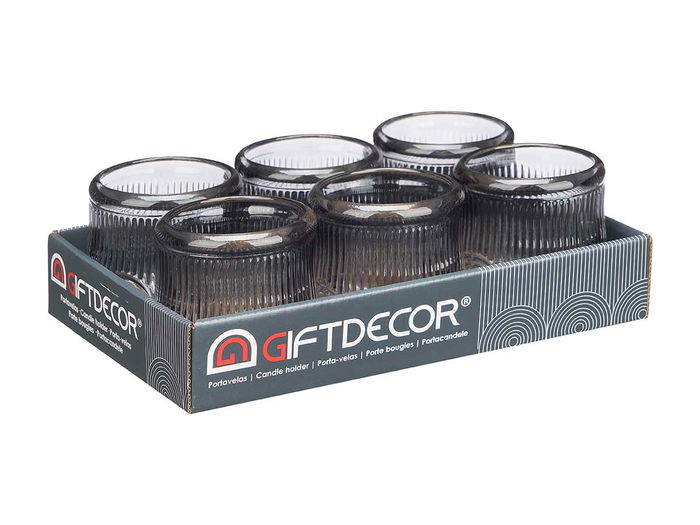 Giftdecor Portavela Circulo Raya Gris Cristal 9 x 9 x 9.5 cm (Set de 12)