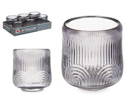 Giftdecor Portavela Circulo Raya Gris Cristal 9 x 9 x 9.5 cm (Set de 12)